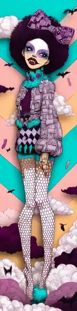 Free vampire bookmark featuring a multicolor vampire with bats